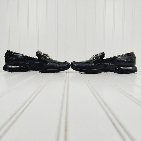 Alec John Black Leather Square Toe Buckle Detail Slip On Loafers E944 - Picture 7 of 12